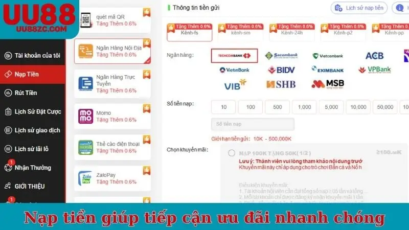 Nạp tiền giúp tiếp cận ưu đãi nhanh chóng
