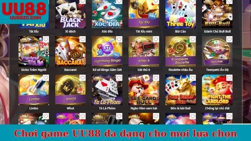 Chơi game UU88 đa dạng cho mọi lựa chọn